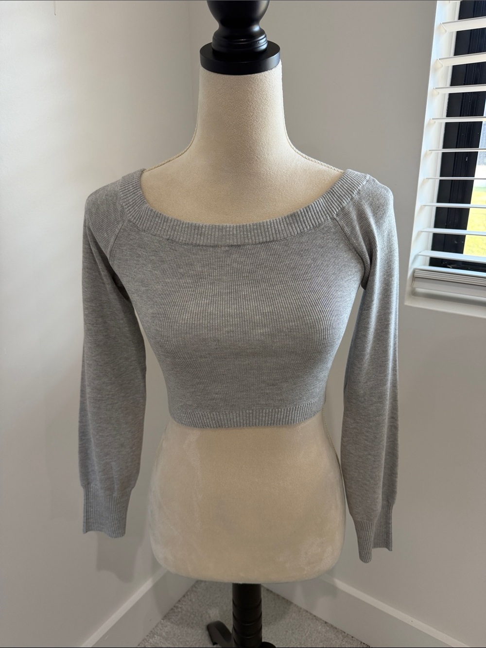 Garage Grey Off-the-Shoulder Cropped Sweater